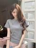 Women's 2025 Korean Style Bowknot Embroidered Slim Fit T-Shirt, Short Sleeve, Round Neck