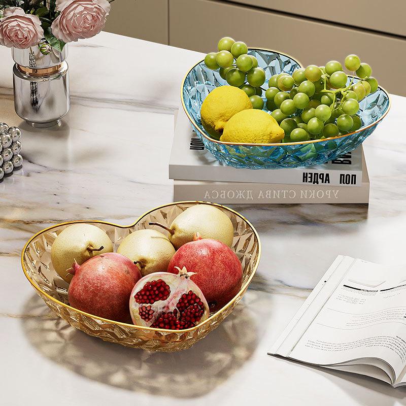 Love Fruit Plate Festive Coffee Table Fruit Plate Home Living Room Light Luxury High-End Snacks Premium Crystal Fruit Pot Candy Plate