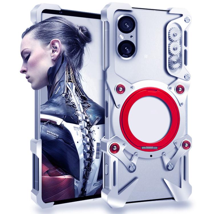 

Металевий чохол для телефону з порожнистою задньою панеллю та обертовим кронштейном, зі шнурком For Sony Xperia 5 V срібний