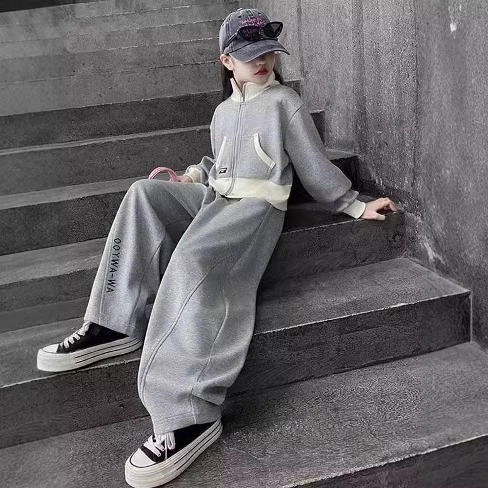 Girls Fashion Streetwear Dance Clothes Set Kids Short Zipper Coat Pants Sets Tracksuits Teen Clothing 3 5 7 9 11 13 15 Years Old