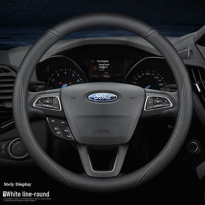 Ford-Compatible Leather Steering Wheel Cover for Focus, EcoSport, Taurus, Edge, Escort, Kuga, Mondeo