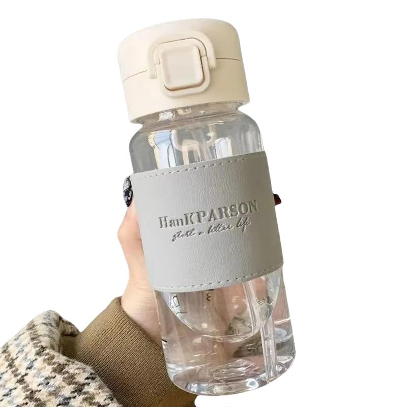 

500ml Portable Cute Water Bottle with Straw Pop-Up Cover Leak-Proof Drinkware for School Kids Plastic Drinking Bottle 500ml сірий