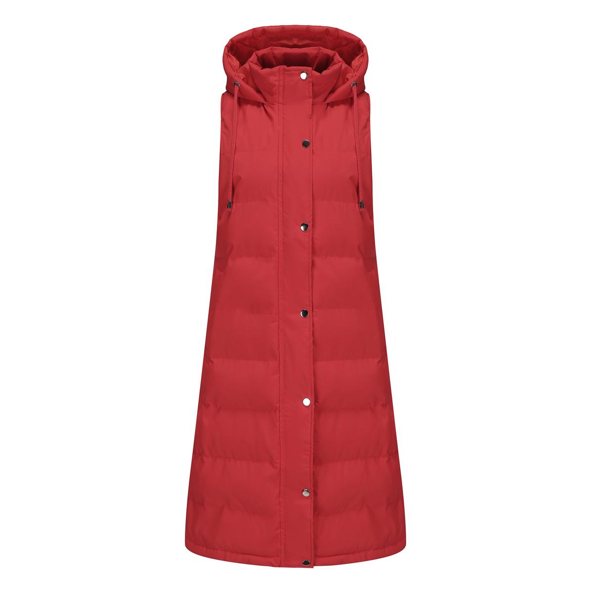 

Жіночі Пальта З Капюшоном Рукави Довгий Стиль Однотонний Жилет Стьобана Куртка Осінь Зима Товстий Теплий Верхній Одяг L червоний