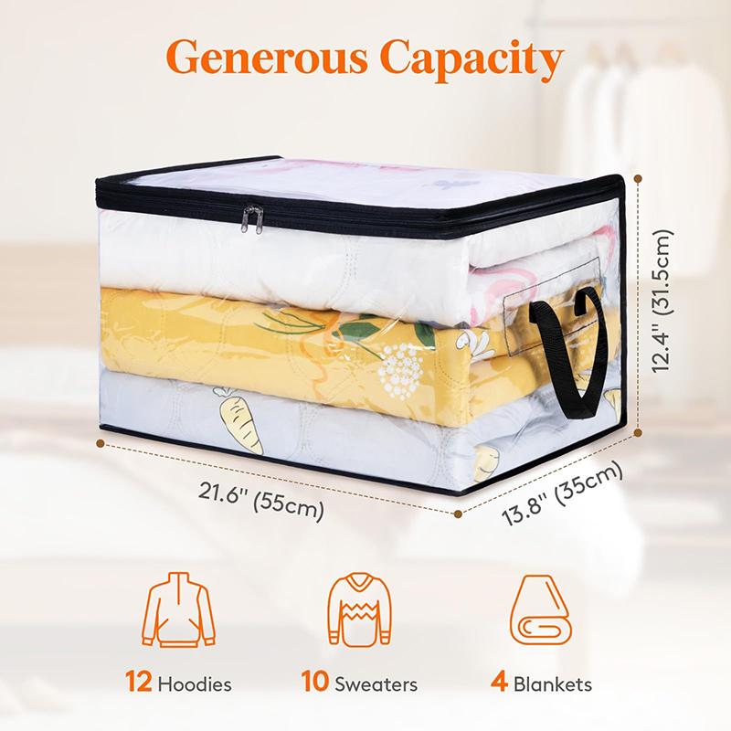 Clear Clothes Storage Bags 60L Plastic Blanket Storage Bags Vinyl Foldable Moving Bags With Zipper Closet Organizers