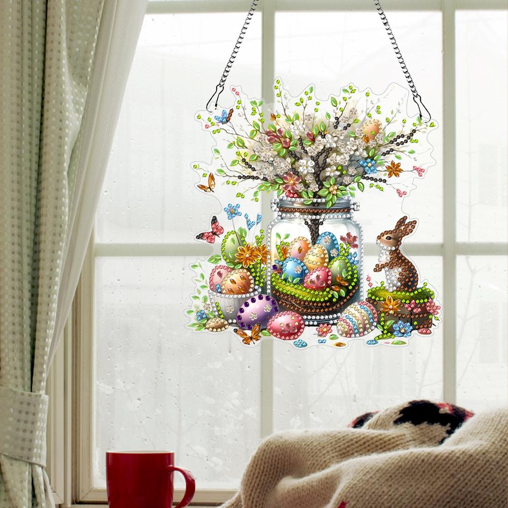 Easter Diamond Art Hanging Pendant Acrylic Diamond Painting Home Decor Rhinestone Diamond Art Window Pendants for Window Decor