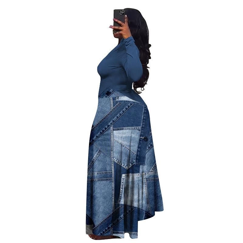 8162 Frühling/Sommer Damen Slim-Fit Patchwork-Print Kleid - Europäischer/Amerikanischer Stil