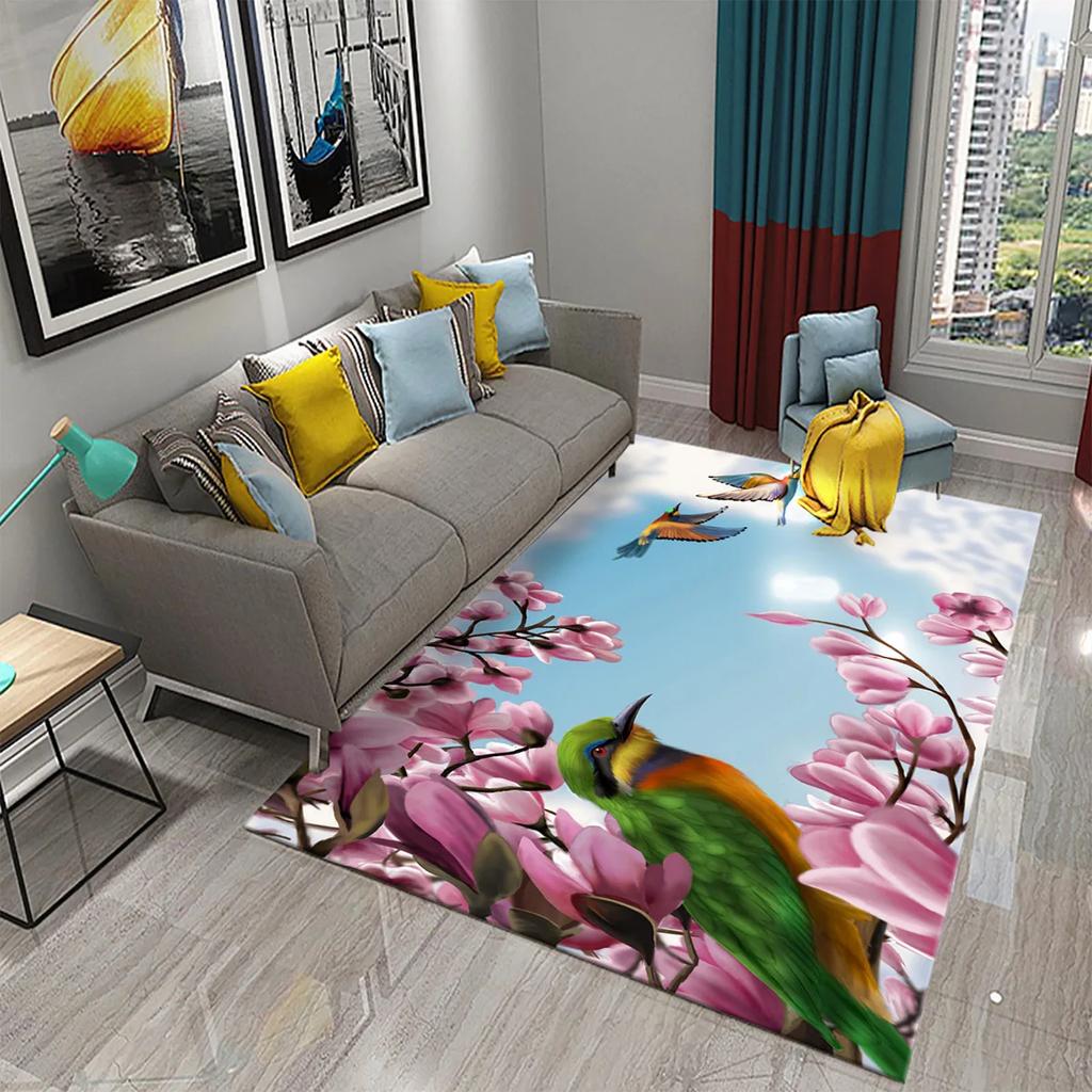 Hummingbird Flowers Rugs for Living Room Lovely Wild Animal Carpet Soft Floor Mat Wildlife Rugs for Bedroom Decorative Area Mats