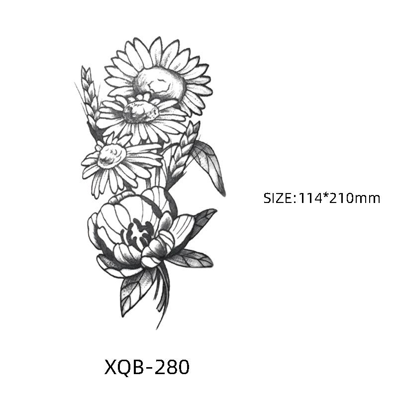 Waterproof Black & White Sketch Flower Half Sleeve Tattoo Stickers