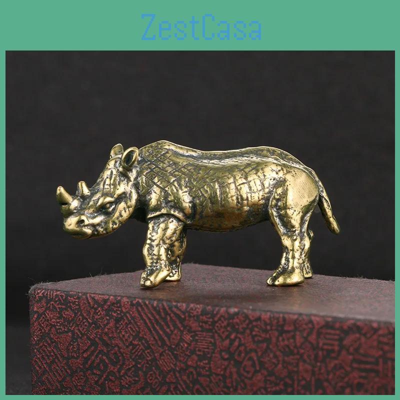 Figurines Copper Rhinoceros Pure Creative Decor Ornaments Brass Animal Office Desktop Tea Pet Home Decoration Accessories Crafts