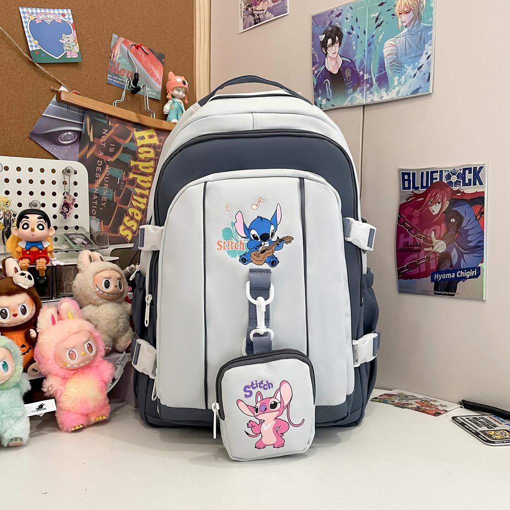 Stitch Pattern Angel School Backpack Anime Design Schoolbag Large Bag Capacity