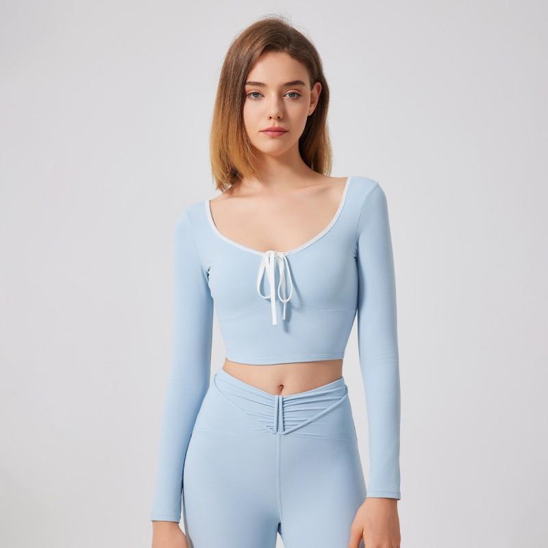 Womens Long Sleeve Quick-Dry Yoga Top With Built-in Pads Mesh Panel Design Breathable Sport T-Shirt Running Fitness