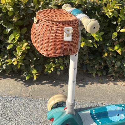 Bike Handwoven Basket Backpack with Lid Bike Scooter Tricycle Basket Adjustable Leather Straps for Kids Adult Bikes