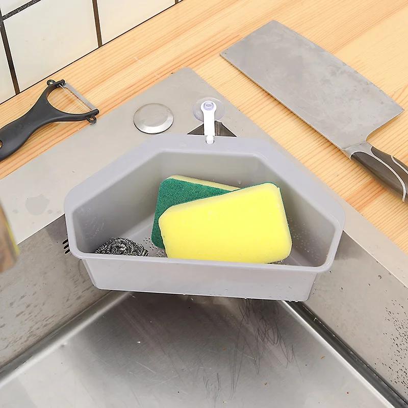 Triangular Sink Strainer Drain Fruit Vegetable Drainer Basket Suction Cup Sponge Rack Storage Kitchen Tools Sink Filter Shelf
