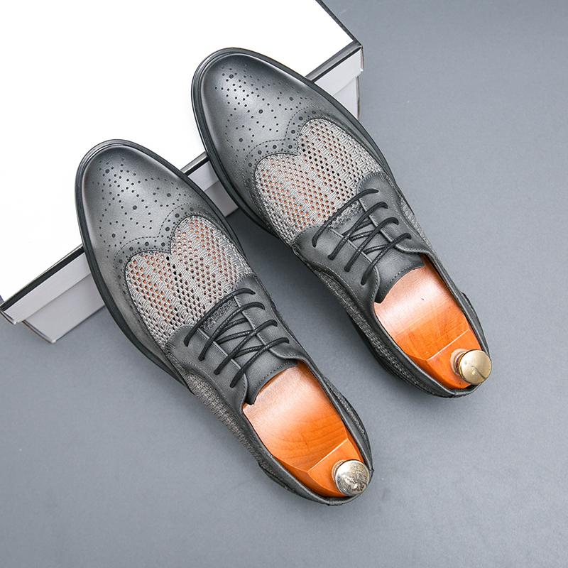 

Модная летняя дышащая мужская сетчатая обувь Мужские классические оксфорды из искусственной кожи Деловая формальная обувь на шнуровке Кожаные туфли 46 серый