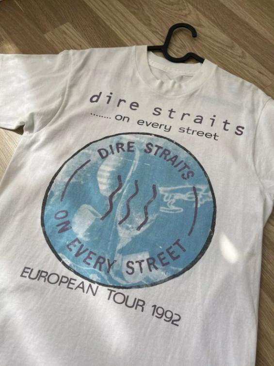 Dire Straits On Every Street Tour Maglietta Bianca Unisex 100% Cotone