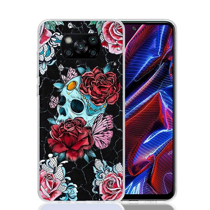 Human Skeleton Red Rose Phone Case For Xiaomi Poco F7 Ultra X7 X6 Pro X5 Redmi 15 15C 13 13C 12 12C 10 10A 10C 9 9A 9C 9T Shell
