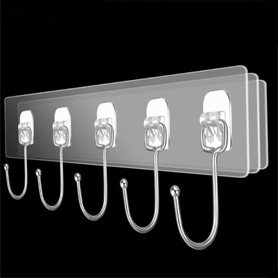 Strong Adhesive Wall Hooks Transparent Door Wall Hangers for Kitchen Bathroom Organizer Storage Hook Towel Clothes Key Holder
