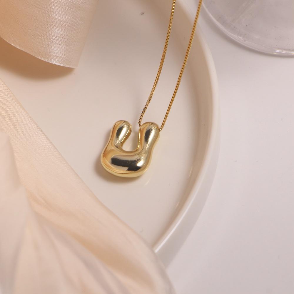 Gold Plated Balloon 26 Letter Necklaces Smooth Stainless Steel Bubble Initial Pendant Chunky Women Personality Chain Jewelry