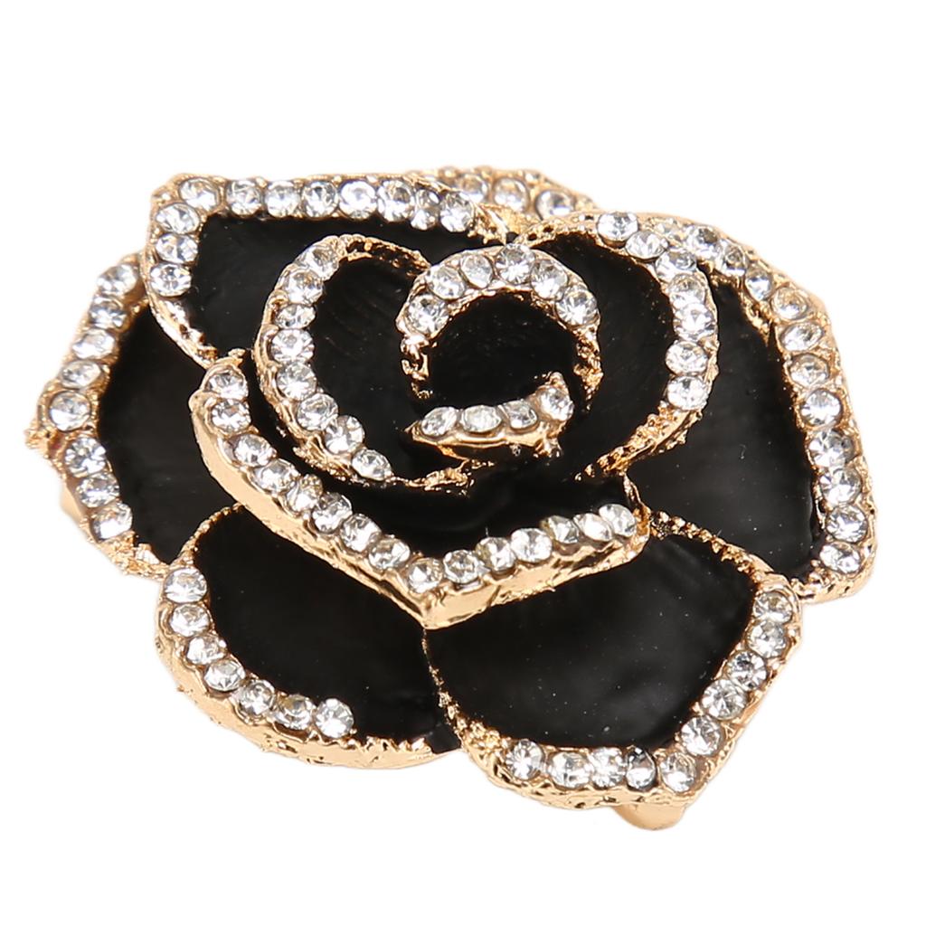 Flower Brooch Pin Rhinestone Elegant Shiny Stylish Alloy Vintage Flower Brooch Black for Party