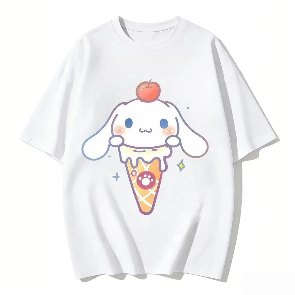 2026 Cinnamoroll Tee Soft Cotton Short Sleeve Crew Neck Cute Print Lightweight Summer Top for Women Daily Casual Wear