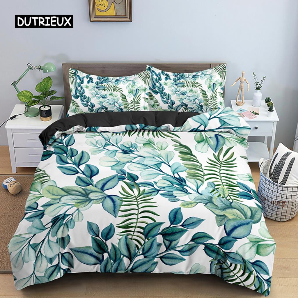 

Пододеяльник с тропическим пальмовым листом, разноцветные листья, комплект одеяла, покрывало с изображением тропических лесов и джунглей, покрывало для женщин, мужчин, детей, подростков EU single(135x200cm)