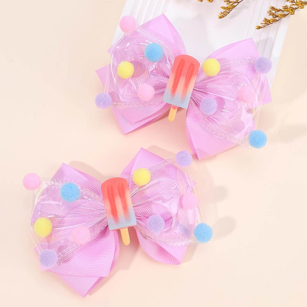 2Pcs New Popsicle Bow Hair Clips PVC Ribbon Hairpins For Girls School Barrette Summer Popular Kawaii Children Hair Accessories