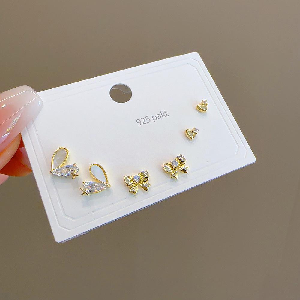 Cross-Border Fashion: Geometric Heart & Butterfly Earrings Set with S925 Silver Needle