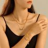 Colorful Enamel Heart Double Layer Necklace & Bracelet Set - Retro Luxury Stainless Steel Design