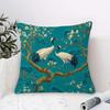 Fronha de Travesseiro Garça-de-Coroa-Vermelha Oriental Estampa de Flor de Pinheiro Azul-Petróleo Toque Macio de Linho Para Sofá Cama Sala de Estar Decoração de Casa Asiática Presentes