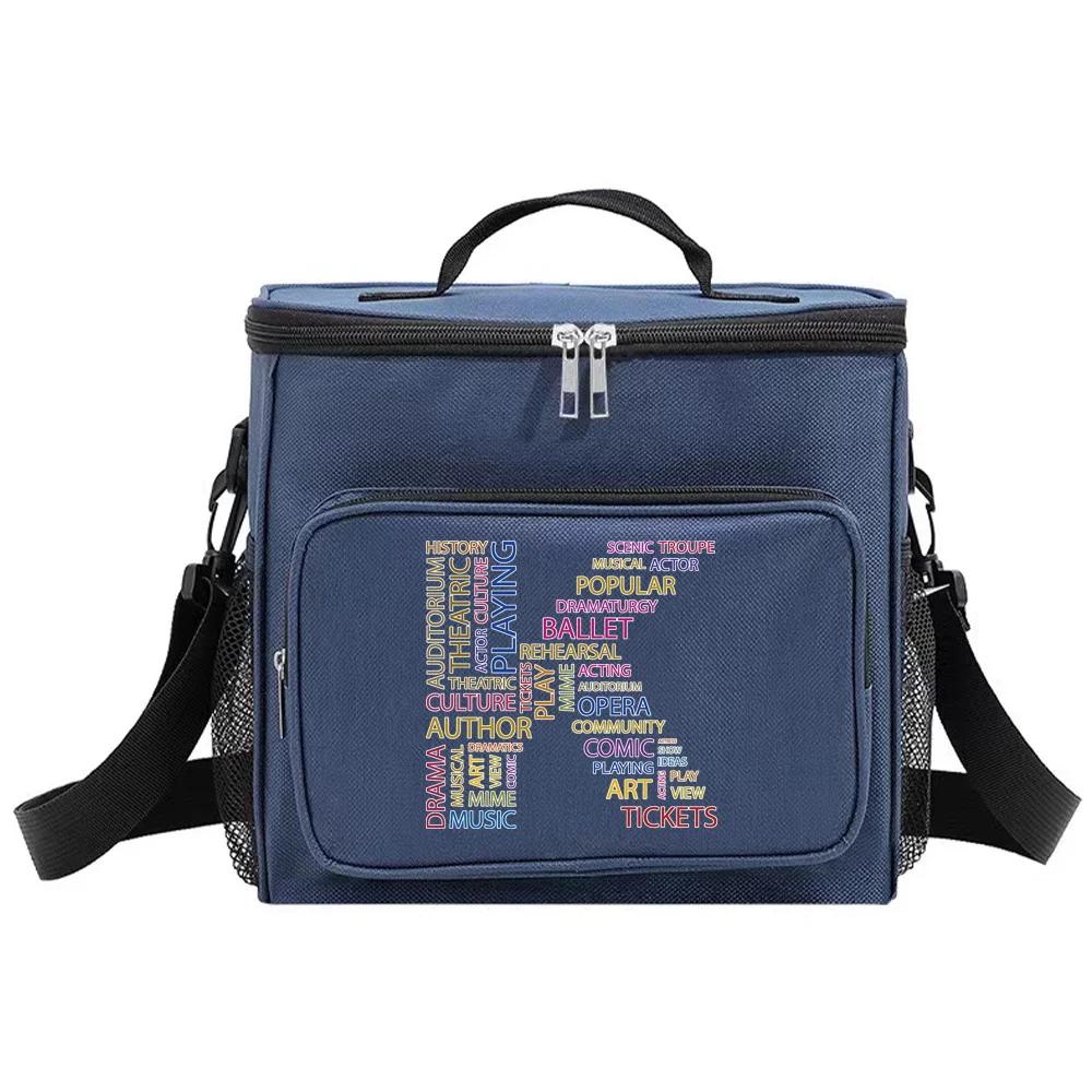 Insulated Bags Portable Shoulder Lunch Bag Waterproof Cooler Box Thermal Organizer Handbag for Men and Women Text Letter Pattern