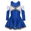 Girls Cheerleading Dress Long Sleeve Off Shoulder Round Neck Contrast Color Shiny Sequins Dance Costume