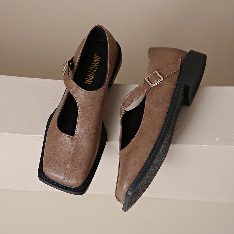 Autumn new niche design low heel square heel single shoes French square head small leather shoes