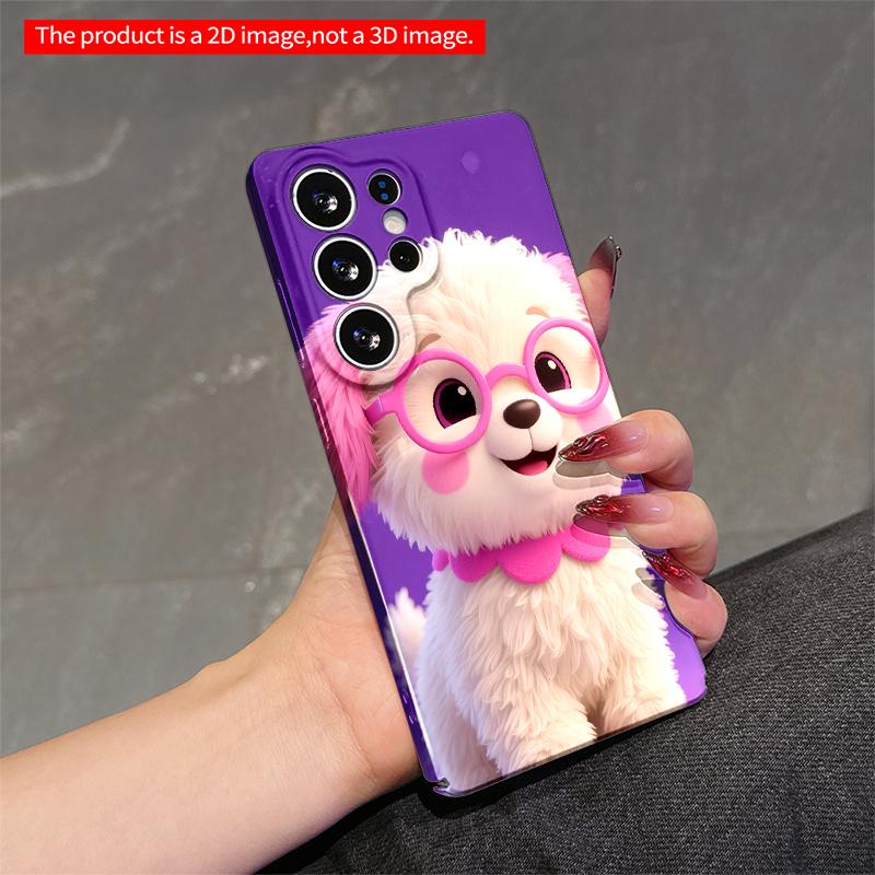 2DFlat Samsung phone case Pink-Glasses Puppy Phone Case Applicable to Galaxy S22 S23 S24 S25ULTRA S26 A12 A13 A14 A15 A16