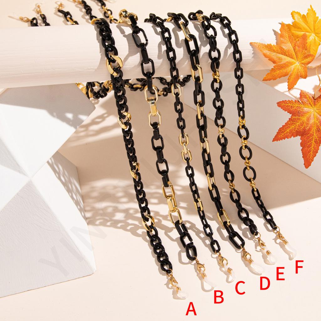 Black cool style acrylic ring buckle glasses chain, women's European and American street anti-lost mask chain mask rope