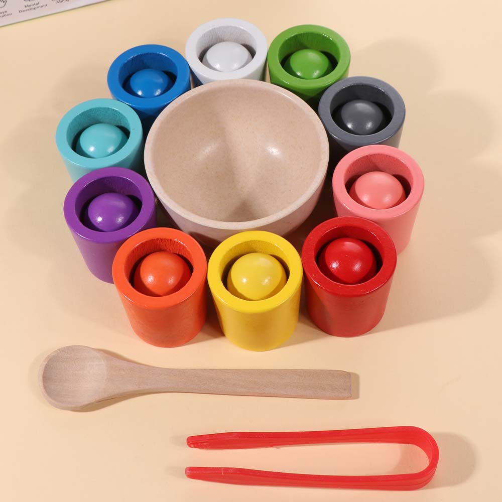 Cognition Games Balls In Cups Montessori Wooden Sorting Matching Toys  Preschool