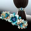 Single Bohemian Floral Rhinestone Hair Clip Large Rectangular Hairpin with Multicolor Enamel Flowers, Sparkling Crystals Golden Tone Accents for Women