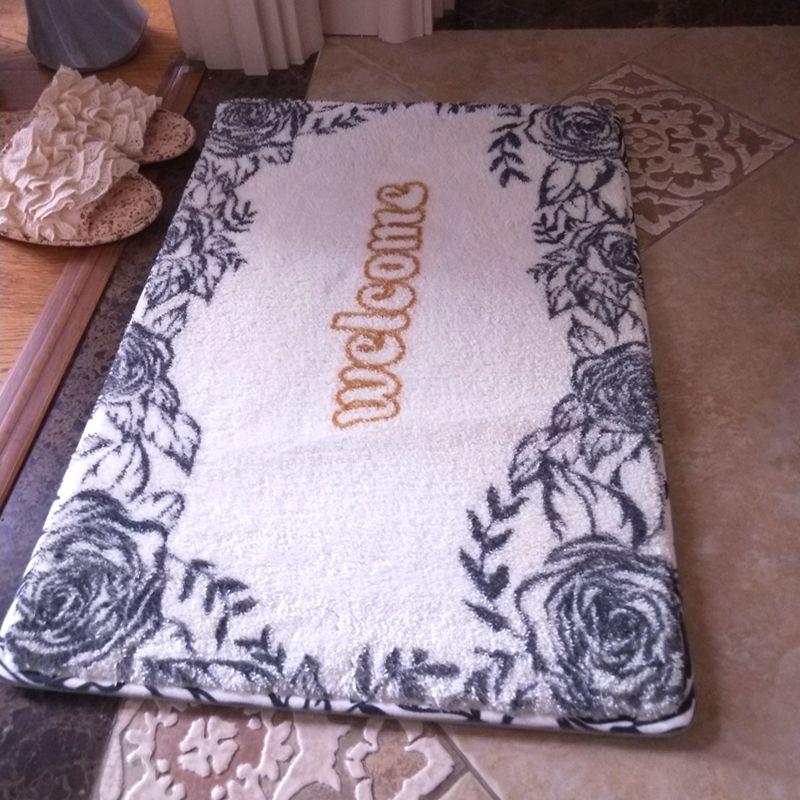 Shaggy Nordic Entrance Doormat Indoor Bathroom Absorbent Floor Mats Bedroom Carpet Rugs Rose Printed Anti Slip Hallway Door Mat