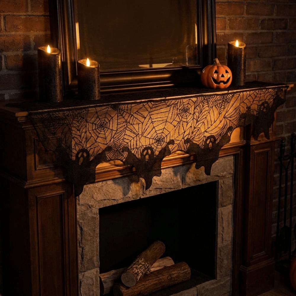 Gothic Style Spider Web Ghost Edge Tablecloth Fireplace Table Runner  Haunted House