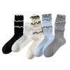 Ladies Thin Fashion Cake Lace Solid Color Stitching Vertical Bar Boneless Calf Pile Socks