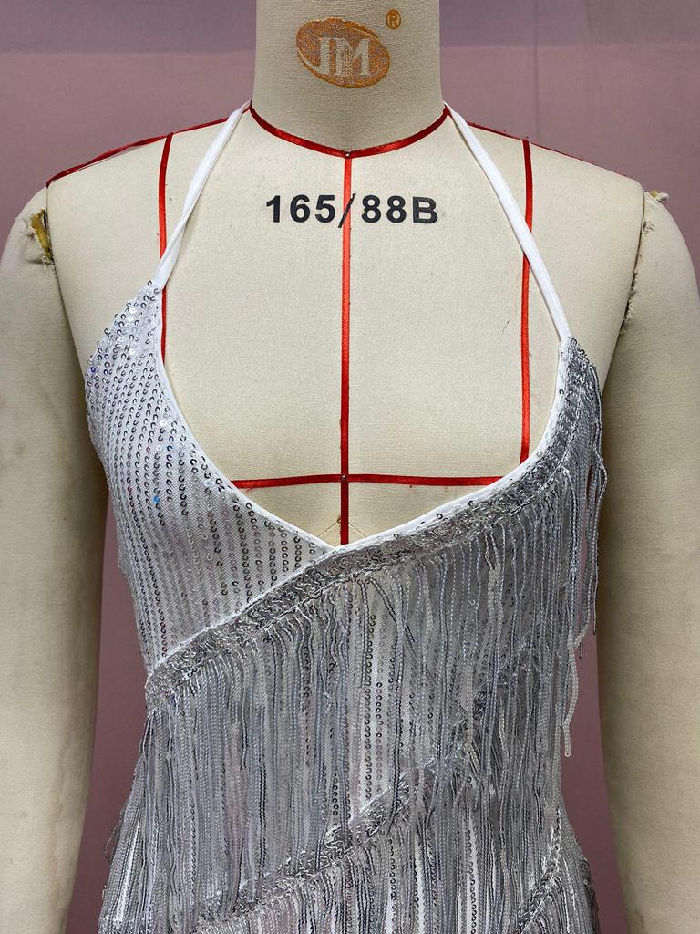 2025 Halter Tassel Backless Hip-Hugging A-Line High-Waisted Short Dress