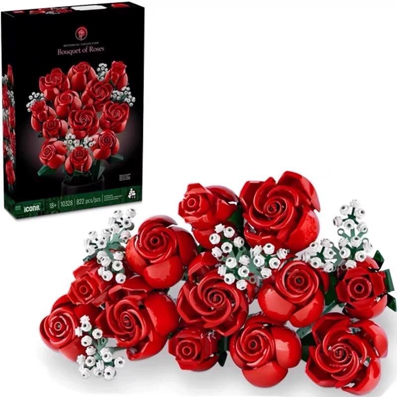 

1 Set Buildable Flower Bouquet Building Blocks, Eternal Rose Model for Valentine s Birthday Gift, Creative Home Desk Decor Яскраво-рожевий