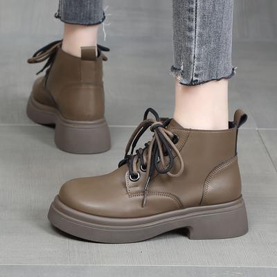 Martin Boots Autumn Thick-soled Small Leather Boots High-end Lightweight Lace-up Retro Heightening Soft-soled Fashion Boots
