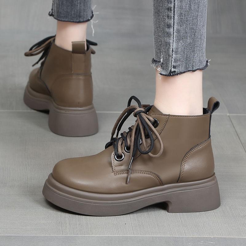 Martin boots autumn thick-soled small leather boots high-end lightweight lace-up retro heightening soft-soled fashion boots