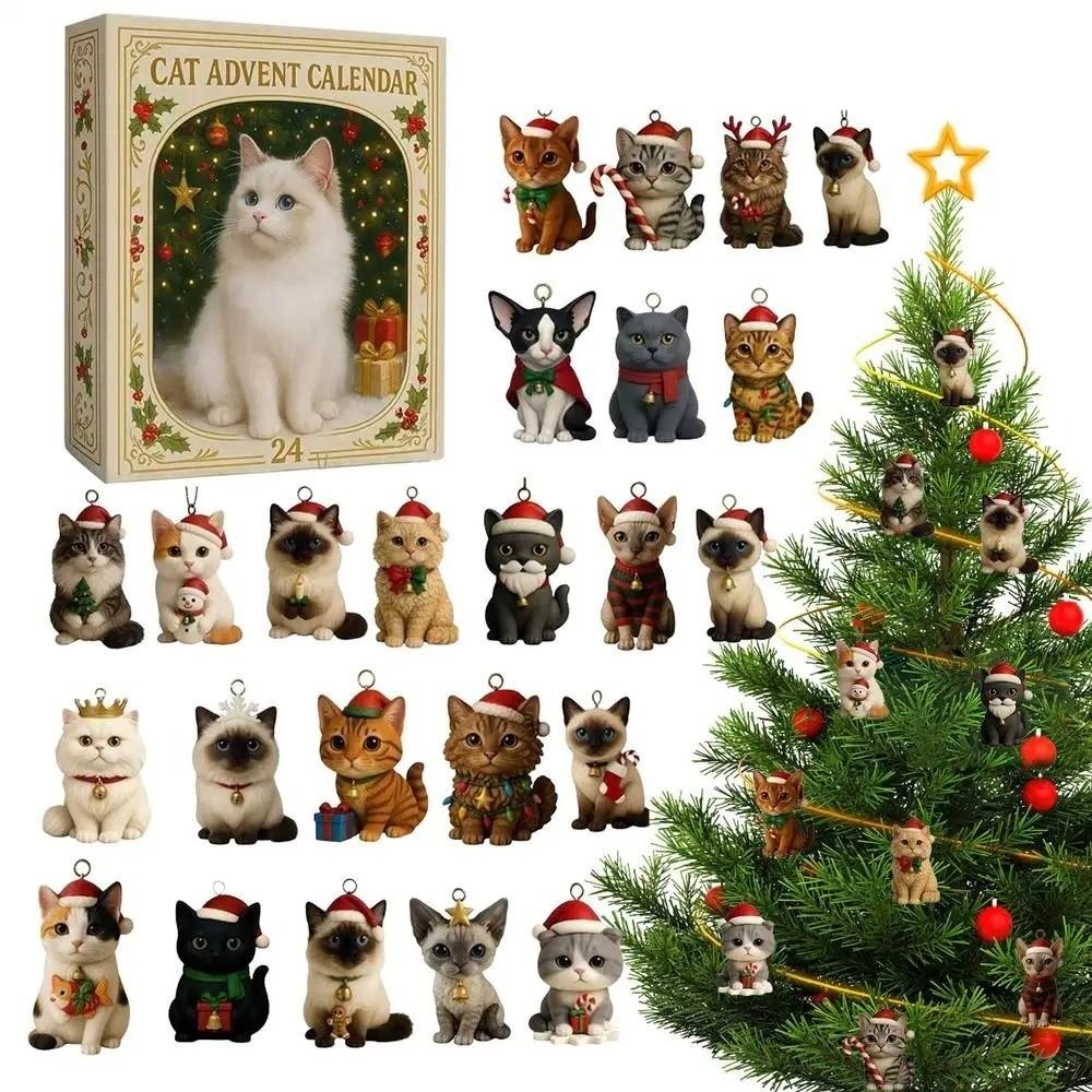 Niedlicher Kätzchen Adventskalender 24 Tage 2D Acryl Weihnachts-Countdown-Kalender Weihnachtsdekoration Geschenk für Katzenliebhaber Weihnachtsbaum