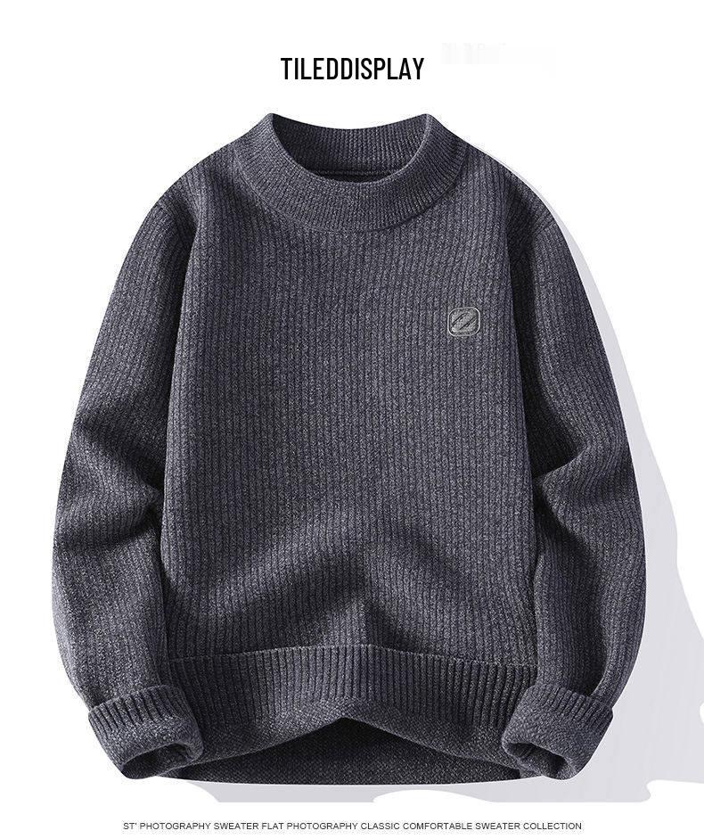 Woodpecker Men's Slim Fit Round Neck Knit Sweater - Warm Velvet Base Layer for Autumn/Winter
