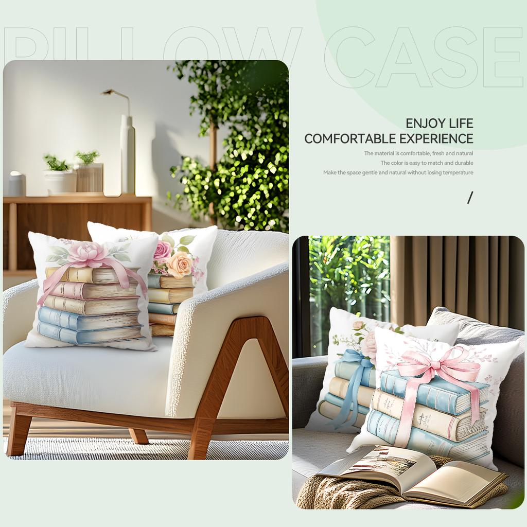 Flower Books Pillowcase Bedroom Sofa Cushion Cover 100% Polyester Living Room Cushion Pillowcase Home Decor