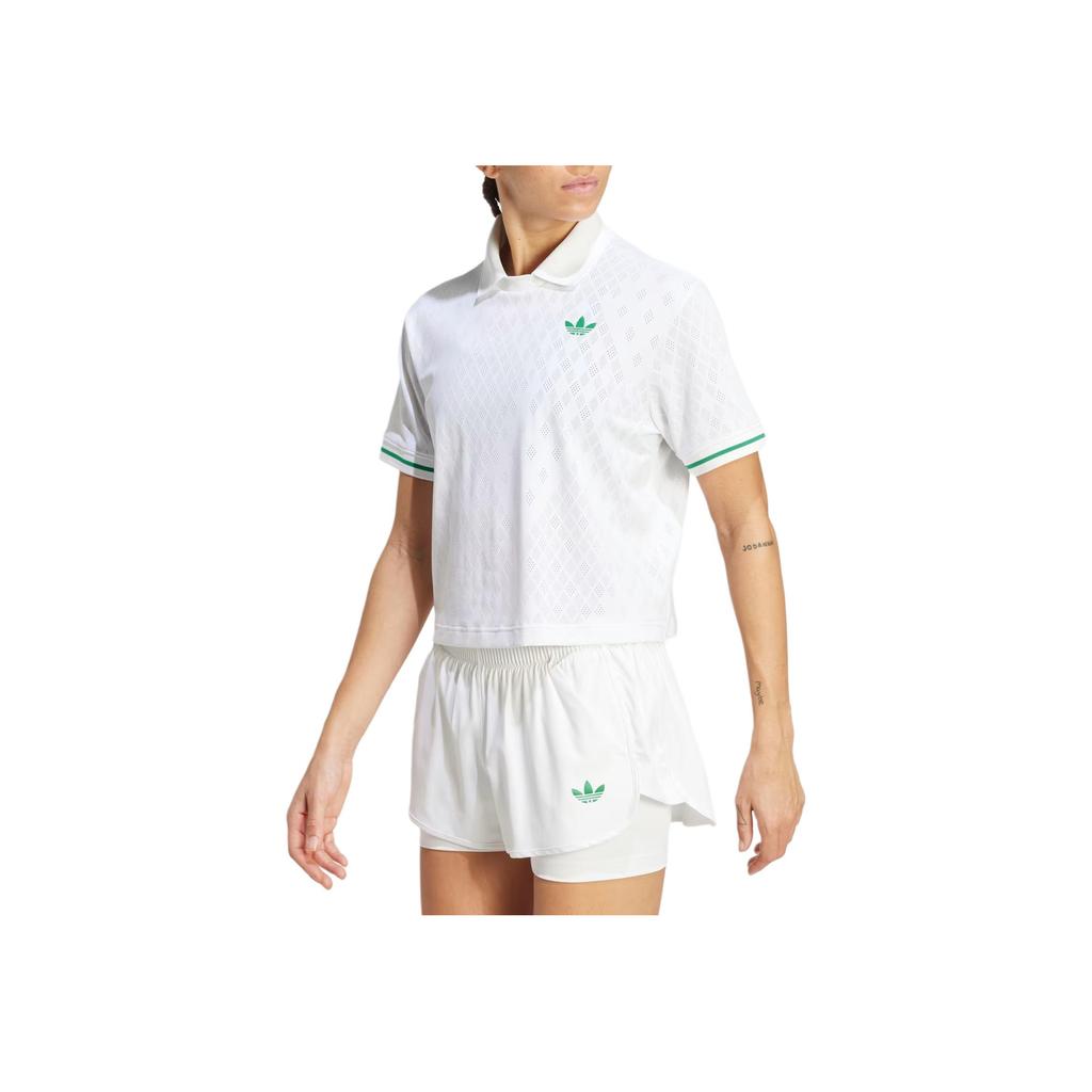 Adidas Originals Striped Loose Fit Short Sleeve Polo Shirt Women Tops White JM4734