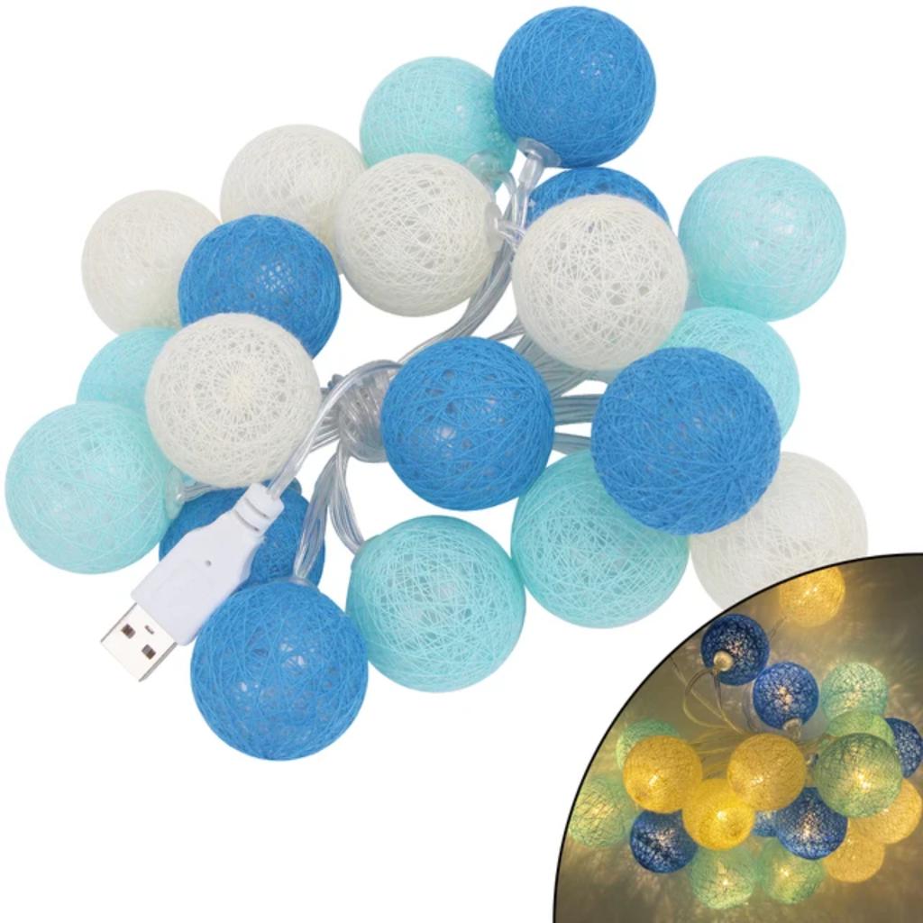 New 20 LEDs USB Powered Cotton Ball Fairy String Lights Holiday Wedding Party Patio Bedroom Christmas Decorations Lighting Navid