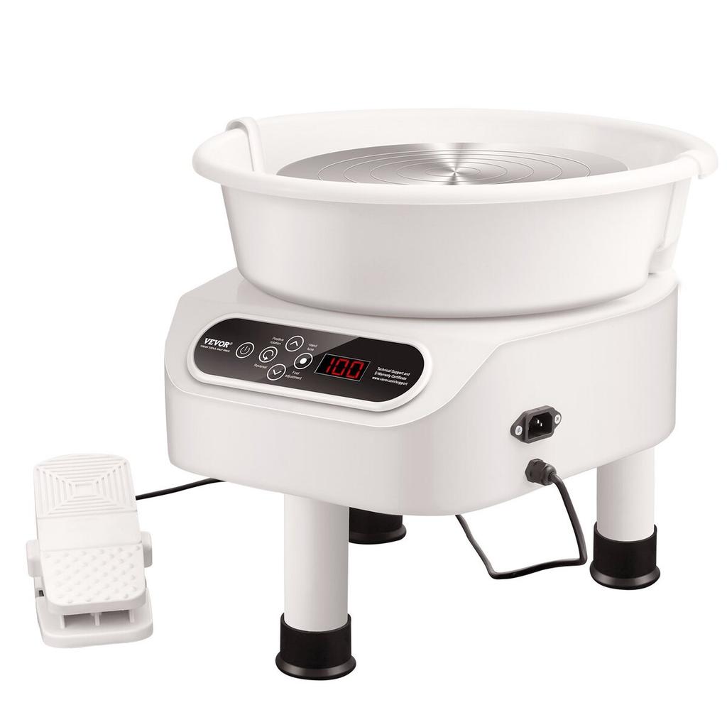 Pottery Wheel 11in Ceramic Wheel Foot Pedal Touch Screen 450W 3 Legs White