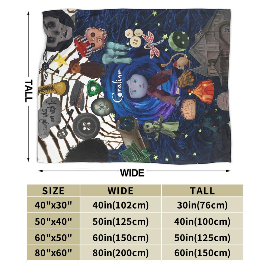 Coraline Halloween Horror Blankets Flannel Summer Multi-function Lightweight Throw Blankets for Bedding Office Plush Thin Quilt